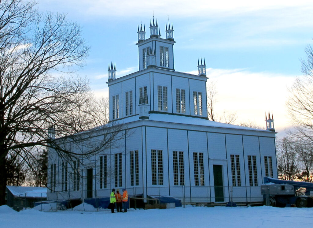 Sharon Temple at dusk in the winter