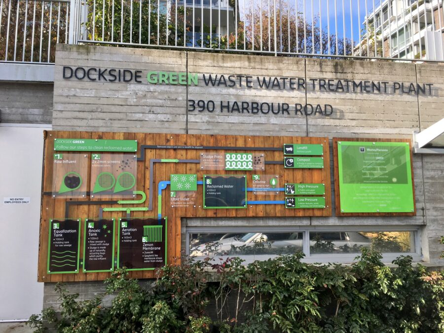 Dockside Green interpretation panels explaining the water treatment systems in use.