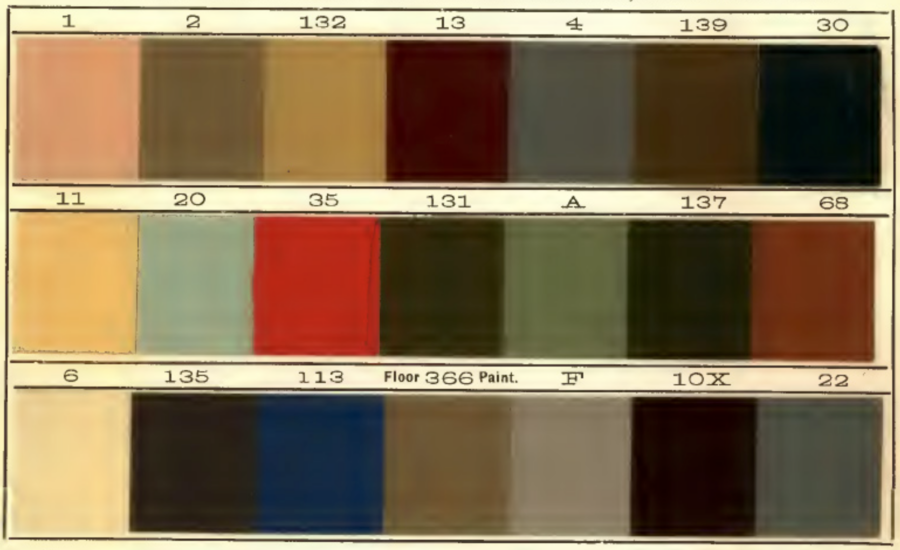 Colour squares in three rows, 7 per row, show historic colours typical in cottages of the 1890s.