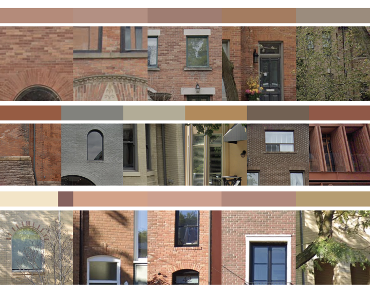 Three rows of thumbnail image squares show the overall colour palette of neighbouring buildings on a streetscape