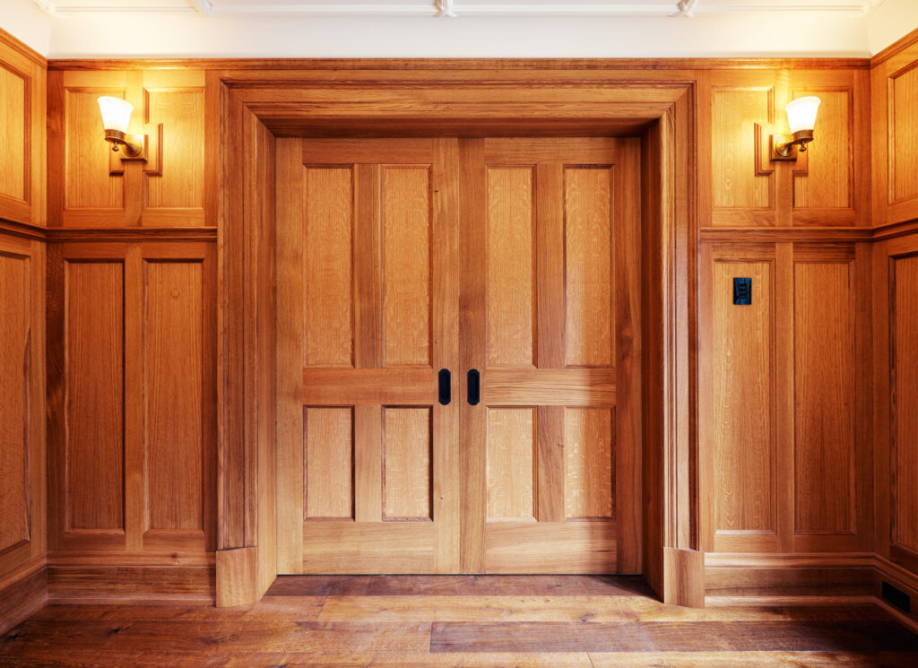 interior symmetrical photo of wooden double doors