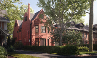 render of a brick single family house from the street